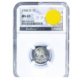 1943-D Wheat Cent NGC MS65 WWII Parachute Fragment