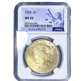 1925 Silver Peace Dollar NGC MS62
