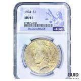 1924 Silver Peace Dollar NGC MS61
