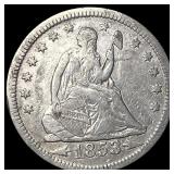 1853 Arrows Seated Liberty Quarter CLOSELY UNCIRCU