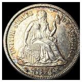 1874 Arrows Seated Liberty Dime CLOSELY  UNCIRCUL