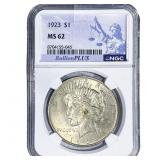 1923 Silver Peace Dollar NGC MS62