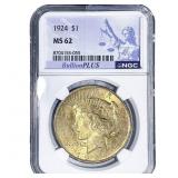 1924 Silver Peace Dollar NGC MS62