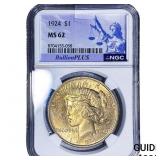 1924 Silver Peace Dollar NGC MS62