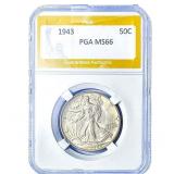 1943 Walking Liberty Half Dollar PGA MS66
