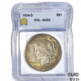 1934-D Silver Peace Dollar ICG AU53