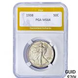 1938 Walking Liberty Half Dollar PGA MS64