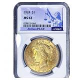 1924 Silver Peace Dollar NGC MS62