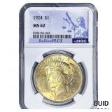 1924 Silver Peace Dollar NGC MS62