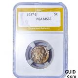 1937-S Buffalo Nickel PGA MS66