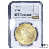 1924 Silver Peace Dollar NGC MS64