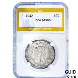 1942 Walking Liberty Half Dollar PGA MS66