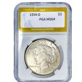 1934-D Silver Peace Dollar PGA MS64