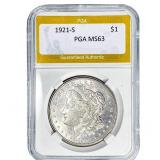 1921-S Morgan Silver Dollar PGA MS63