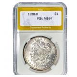 1888-O Morgan Silver Dollar PGA MS64