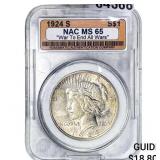 1924-S Silver Peace Dollar NAC MS65 War To End All