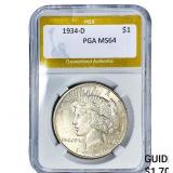 1934-D Silver Peace Dollar PGA MS64