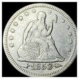 1853 Arrows/Rays Seated Liberty Quarter  NEARLY U