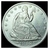 1853 Arrows/Rays Seated Liberty Half Dollar  UNCI