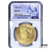 1924 Silver Peace Dollar NGC MS62