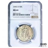 1945-D Walking Liberty Half Dollar NGC MS64
