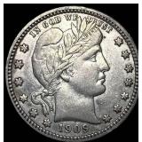 1909 Barber Silver Quarter NEARLY UNCIRCULATED