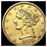 1886 Liberty Head Half Eagle $5 Gold CLOSELY UNCIR