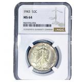 1943 Walking Liberty Half Dollar NGC MS64