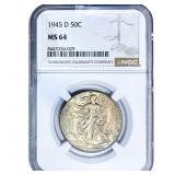 1945-D Walking Liberty Half Dollar NGC MS64