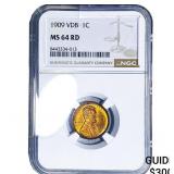 1909 VDB Wheat Cent NGC MS64 RD