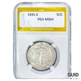 1941-S Walking Liberty Half Dollar PGA MS64