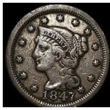 1847 Braided Hair Large Cent LIGHTLY CIRCULATED