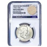 1958-D Franklin Half Dollar NGC BU Orig. Bag. Frag