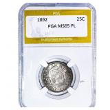 1892 Barber Quarter PGA MS65 PL