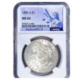 1881-S Morgan Silver Dollar NGC MS62