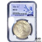 1922 Silver Peace Dollar NGC MS62