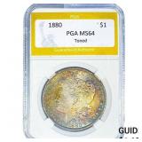 1880 Morgan Silver Dollar PGA MS64 Toned