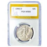 1946-D Walking Liberty Half Dollar PGA MS66