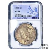 1922 Silver Peace Dollar NGC MS61