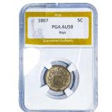 1867 Shield Nickel PGA AU58