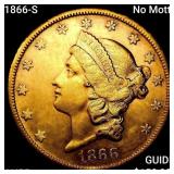 1866-S No Motto $20 Gold Double Eagle HIGH GRADE+