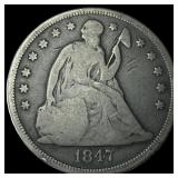 1847 Seated Liberty Silver Dollar LIGHTLY CIRCULAT