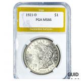 1921-D Morgan Silver Dollar PGA MS66