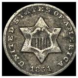1851-O Silver Three-Cent Piece NEARLY  UNCIRCULAT