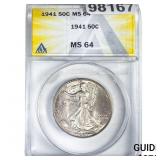1941 Walking Liberty Half Dollar ANACS MS64