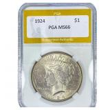 1924 Silver Peace Dollar PGA MS66
