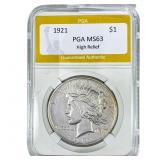 1921 Silver Peace Dollar PGA MS63 High Relief