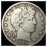 1915-S Silver Barber Half Dollar LIGHTLY CIRCULA