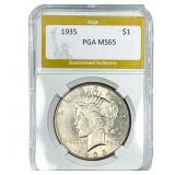 1935 Silver Peace Dollar PGA MS65