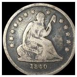 1840-O Silver Seated Liberty Quarter LIGHTLY CIR